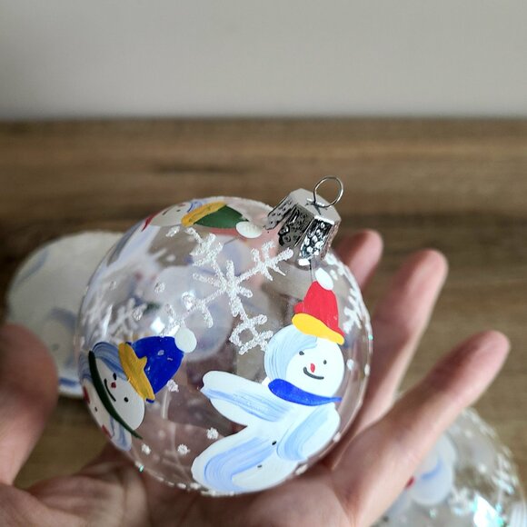 3 vintage blown glass Christmas tree ornaments decorations balls with snowmen. - Picture 7 of 7